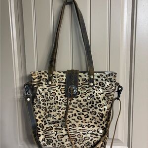 Myra Bag Leopard Print Shoulder Bag with Brown Straps and matching wallet